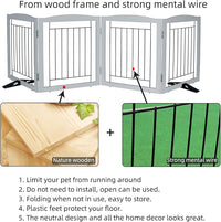 ZJSF Freestanding Dog Fence Indoor, Foldable Dog Gate for Doorways, Stairs or Hallways, Sturdy Wood Extra Wide Pet Gate with Support Feet for The House, Grey, 32 "Height-4 Panels