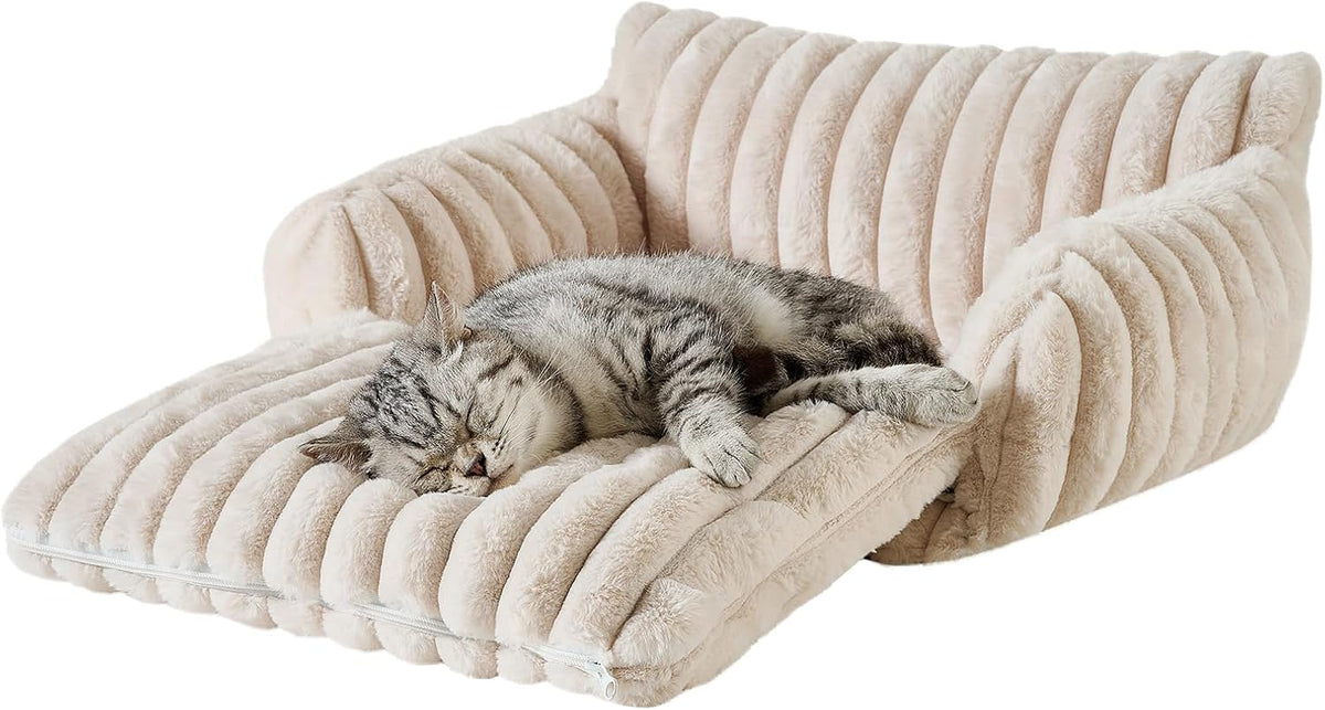 Hollypet Cat Bed Small Dog Orthopedic Couch Beds for Pets up to – Essentials for Cats - 21"L x 15"W x 8"Th / Cream - image 2