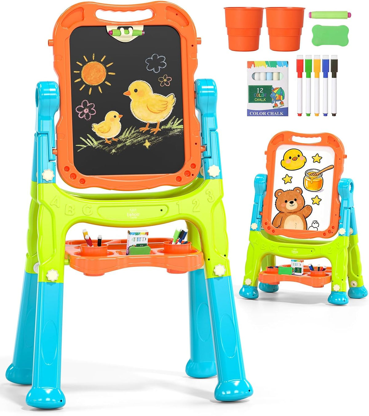 Lehoo Castle Easel for Kids 3-5, Magnetic Chalkboard Whiteboard – Fun for Kids & Family - Blue,Orange,Green