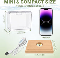 Mini Betta Fish Tank Kit with LED Light Base, Small Fish Bowl for Temporary Space, 0.2 Gallon Stackable Cube Tank with Betta Leaf for Small Fish, Insect, Shrimp, Crab, Spider (Kit-1)