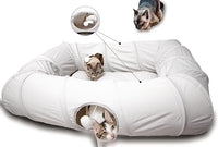XxingSheep 4 Ways Shuttled XL Cat Tunnel Bed for Indoor Cats Peekaboo Cat Cave Donut with Cool Mat