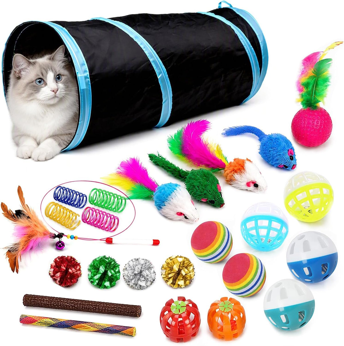 iCAGY 25 Pcs Cat Toys Set, Cat Tunnel Toy for Indoor Cats - Starter Set (black)