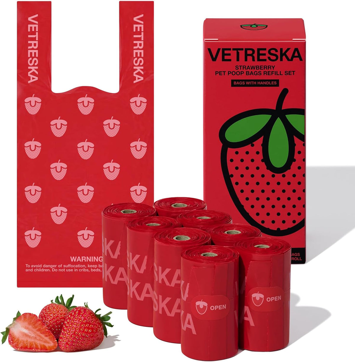 VETRESKA Dog Poop Bags with Handles 240 Count - Strawberry / 1 Count (Pack of 120)