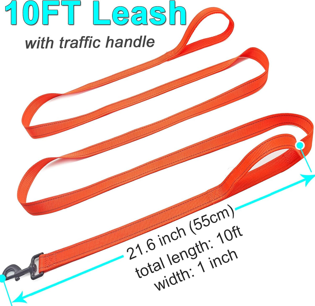 10FT Dog Leash with Traffic Handle Reflective Large Medium Dogs – Essentials for Dogs - 10ft x 1 in / orange - image 4