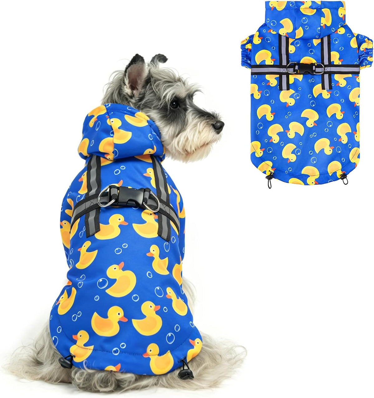 PUPTECK Dog Raincoat with Hood & Harness Built-in - S (Back 13.2", Chest 18.5", Neck 13.9") / Blue