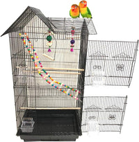 38-Inch Double Roof Top Large Bird Parrot House Cage – Essentials for Birds - 18.0"L x 14.0"W x 38.0"H / Black