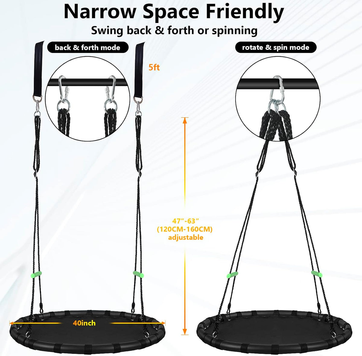 Tree Swing with PP Mat, Durable, Safe, and Easy to Install - 40 inches diameter+Extra Straps - image 4