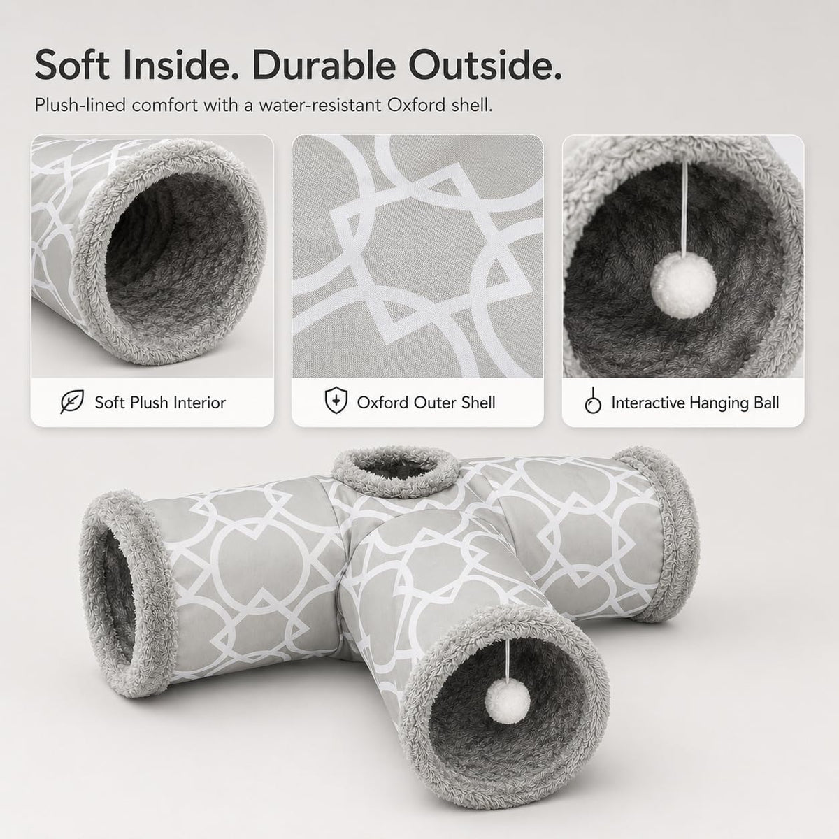 Plush Inside 3-Way Shape Small Animals Tube Tunnel – Essentials for Small Pets - L - image 3