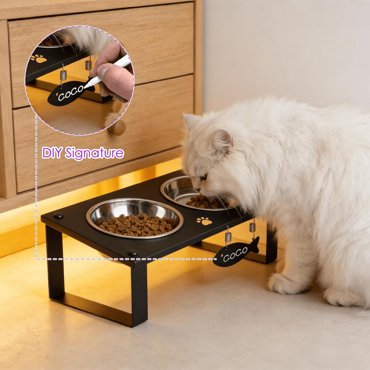 Elevated Cat Bowls with Splash Proof Mat for Kitten Puppy - Silver / 2bowls - image 4