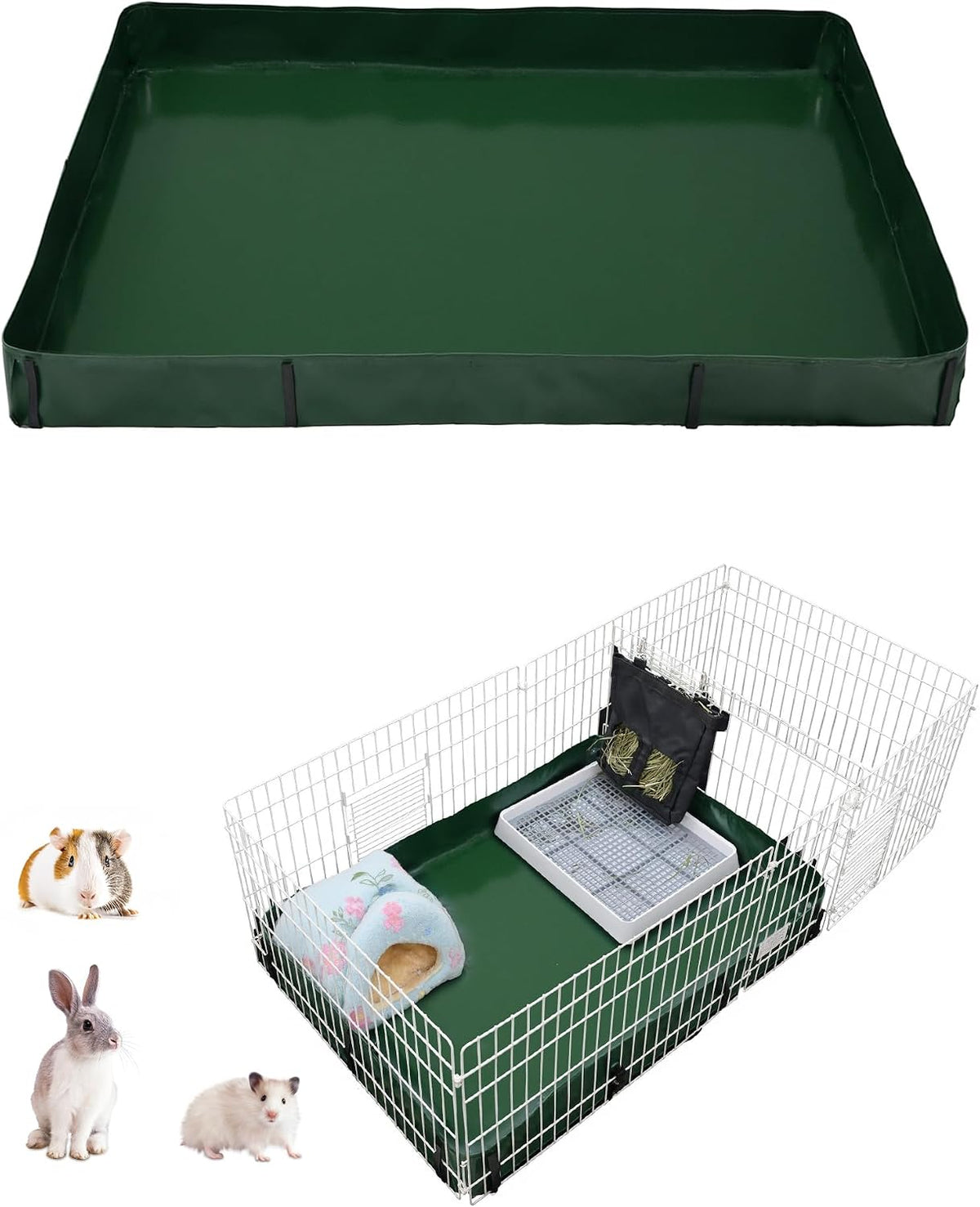 Guinea Pig Litter Box, Hay Holder, Cage Liner - 32''x24'' / Green