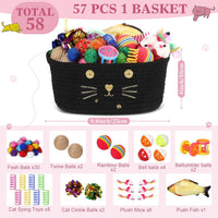 Zopeal 58 Pcs Cat Toy Set with Storage Basket Indoor, Grey - Black / 9.8 Inch - image 2