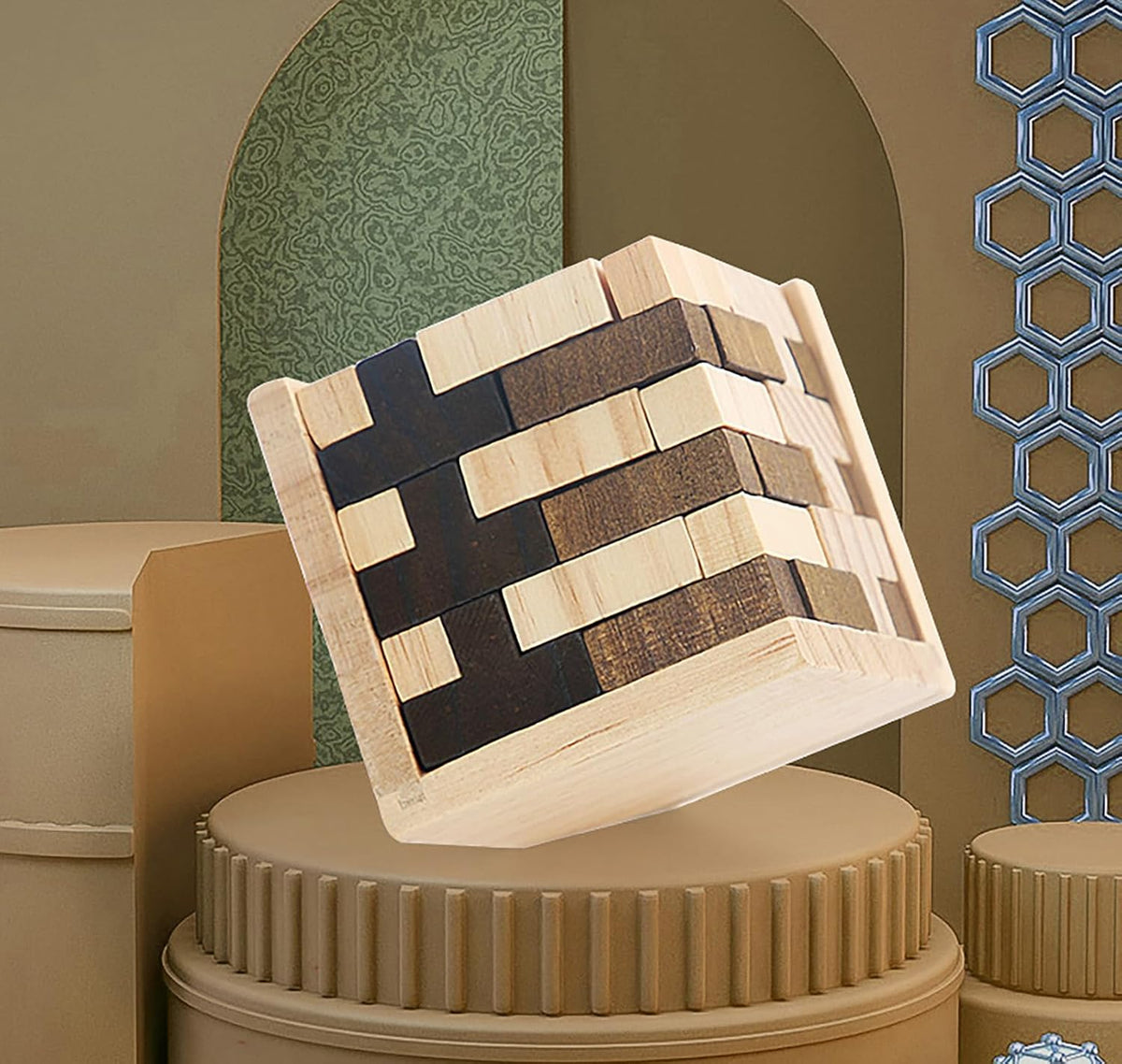 Wooden Brain Teaser Puzzles Cube Stocking Stuffers Wooden Puzzles - Brown and Natural - image 2