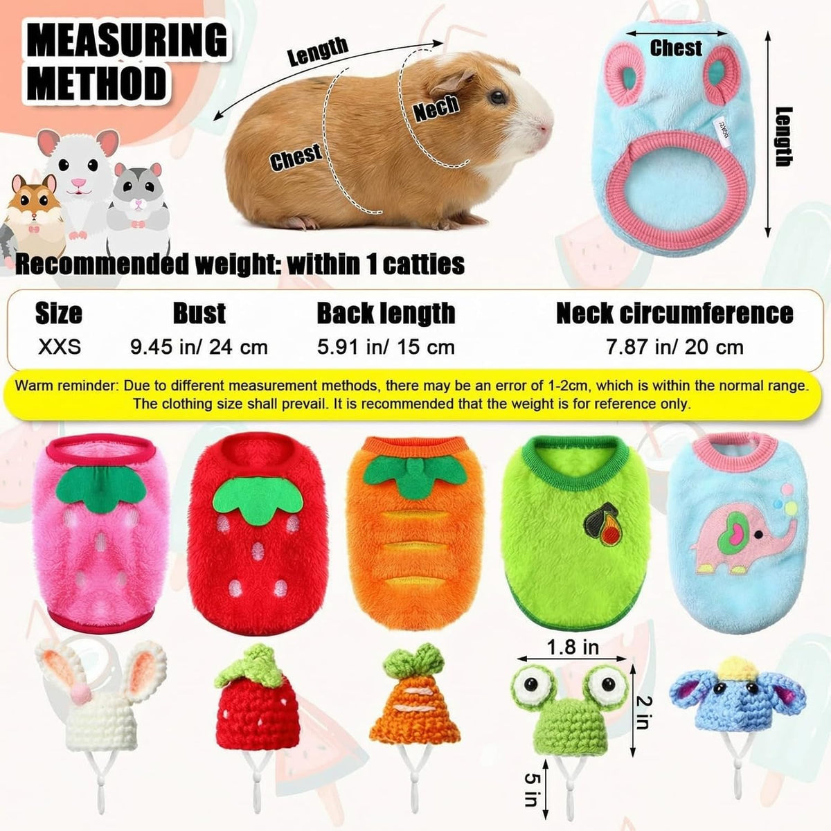 Clysee 10-piece guinea pig clothes set with flannel vests and knitted mini hats - view 16