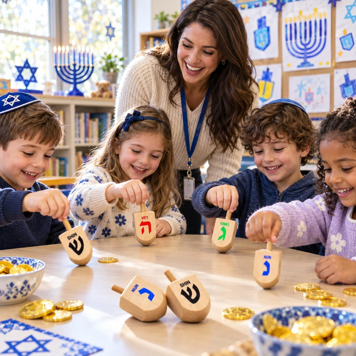 Let's Play Dreidel The Hanukkah Game 2 Extra Large Wood Dreidels - 10-Pack XL Dreidels - image 2
