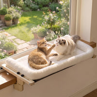 Pecute Cat Windowsill Perch, Cloud-Soft Cat Bed with Wood Frame - White / 31.5" x 15.8"