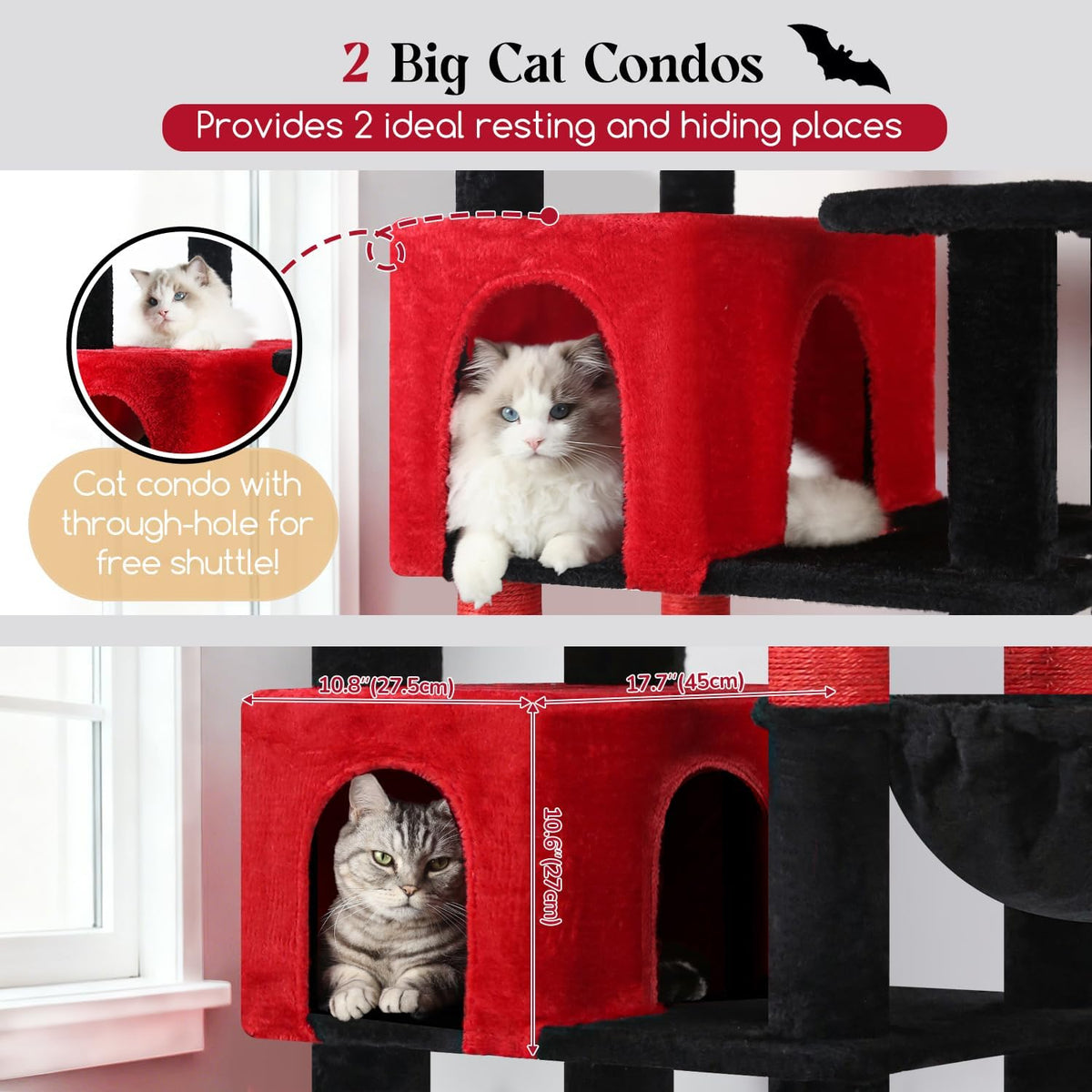 Globlazer 82in Extra Large Cat Tree Tower for Indoor Cats Large Adult - 82inch / Black Red - image 3