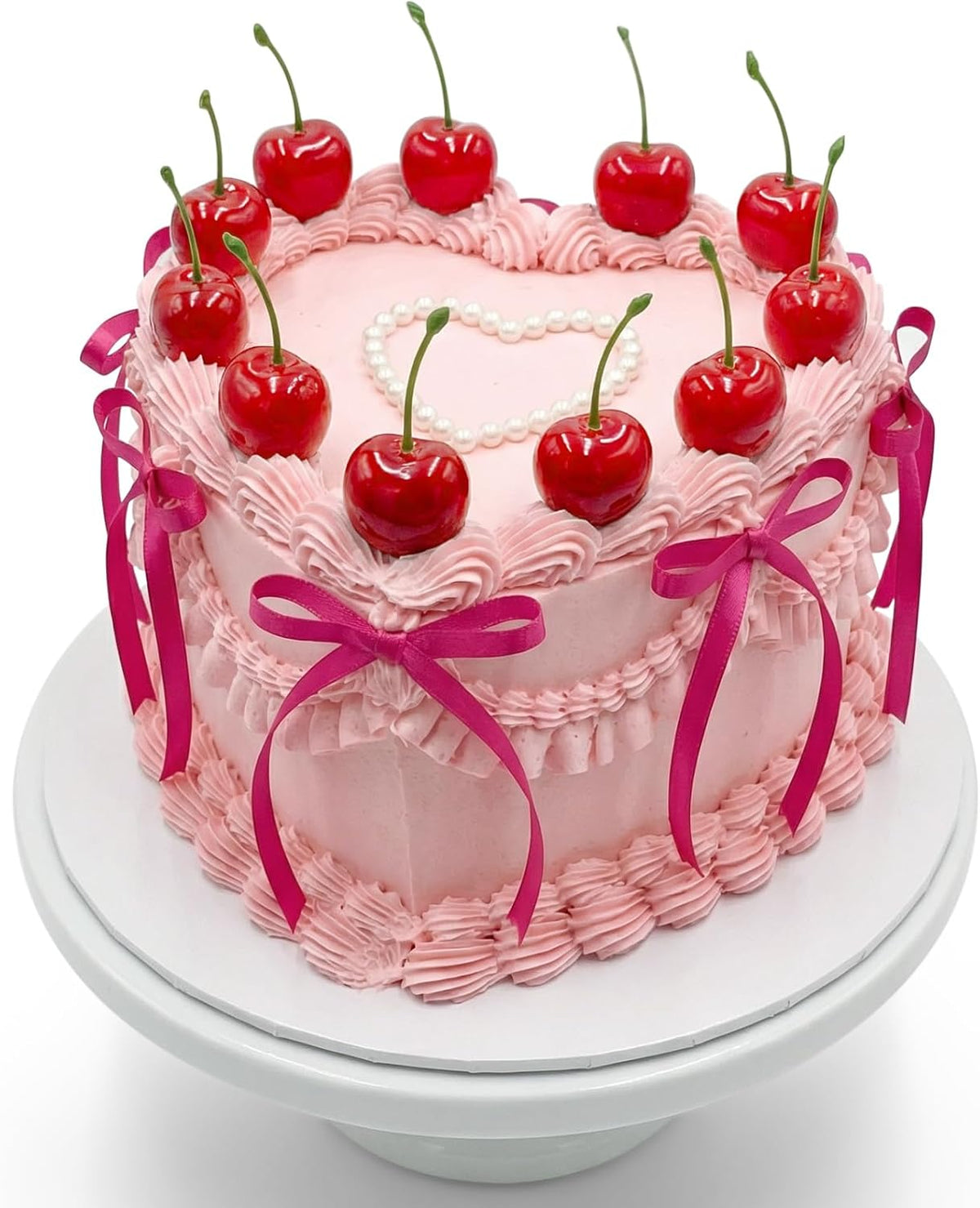 Chunful fake cherry cake toppers with red polyester bows - view 4