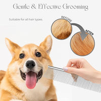 Flexzion Pet Grooming Comb Stainless Steel Cats Dogs Puppy Medium Animals Hair Fur Trimmer Deshedding Brush Accessory Tool with Smooth Teeth Needle Durable Lightweight