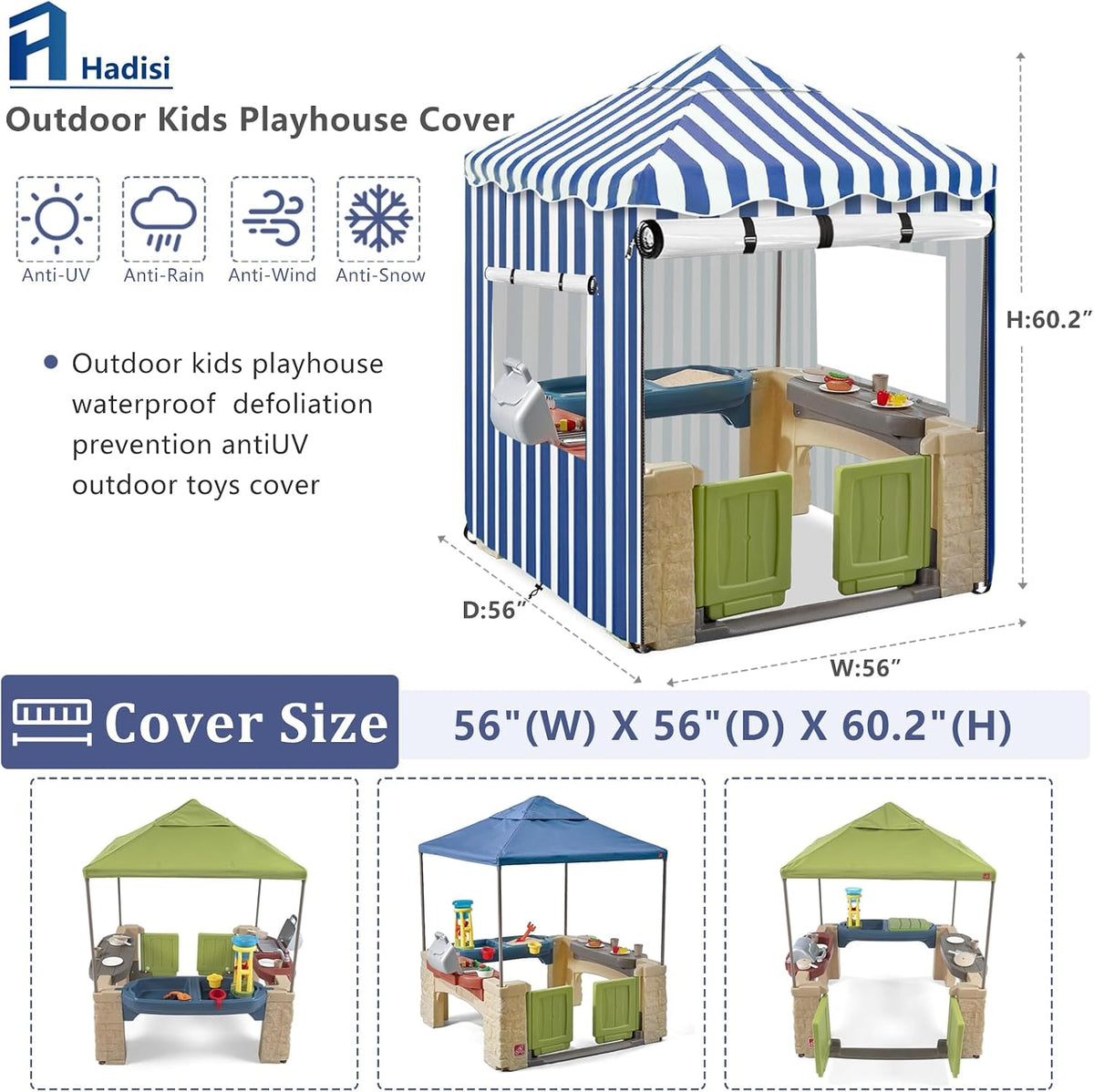Hadisi black 600D waterproof outdoor kids playhouse cover with zippered front door - view 15