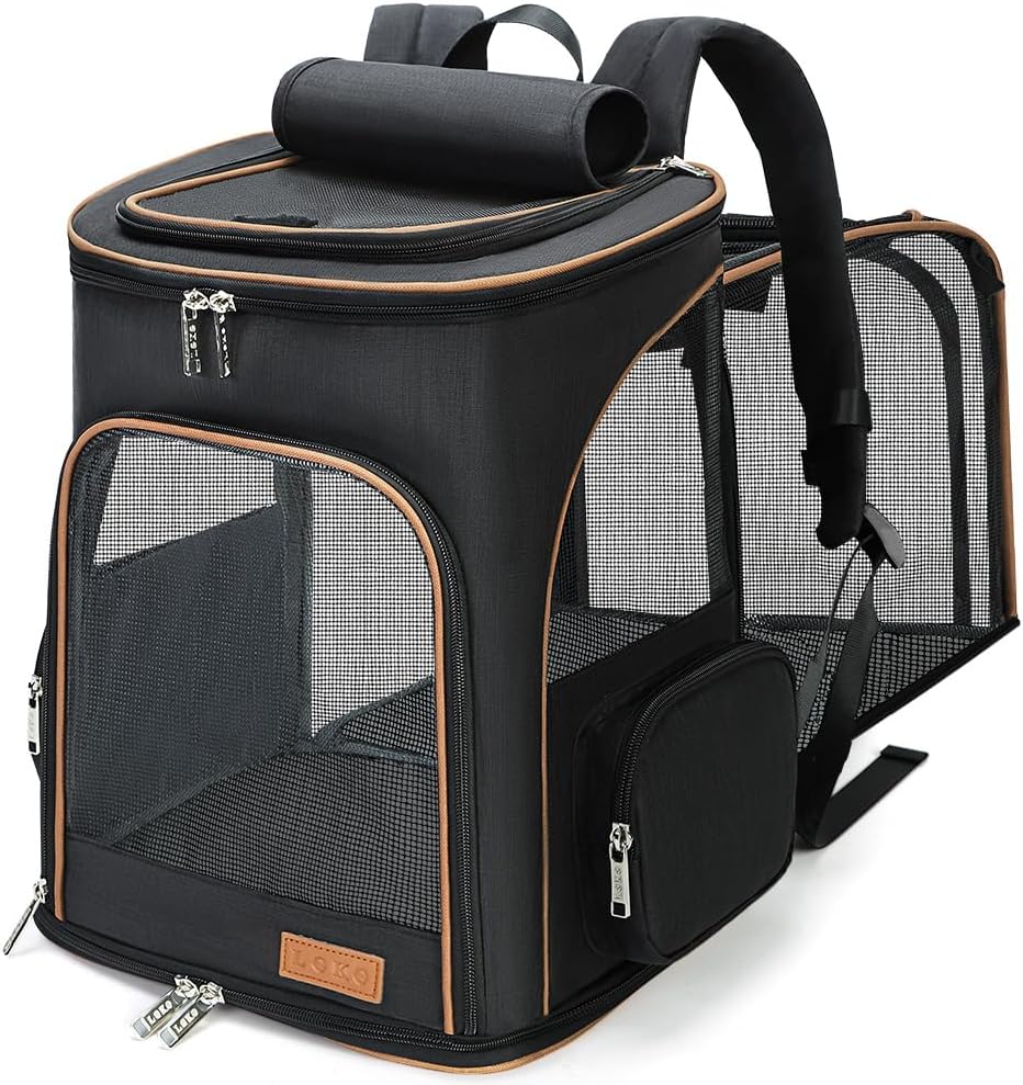 Lekereise Cat Backpack Expandable Pet Carrier Backpack for Small Cats - Black / XL-Mesh Window