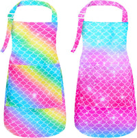 PASHOP rainbow unicorn kids apron 2 pack with front pockets in waterproof polyester