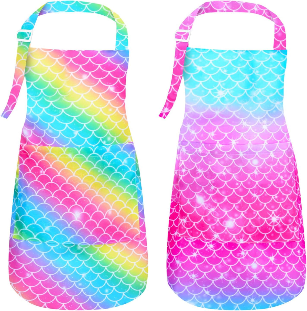 PASHOP rainbow unicorn kids apron 2 pack with front pockets in waterproof polyester
