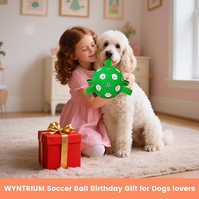 Dog Toys Ball, Durable Dog Soccer Ball with Straps, Interactive Dog Toys for Tug of War, Water Pool Puppy Toys for Indoor/Outdoor – Fun Dog Birthday Gift for Small & Medium Dogs, 6 Inch