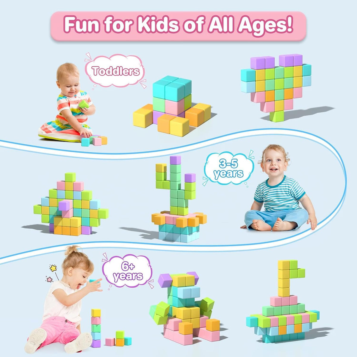 Large Magnetic Blocks,56PCS 1.34in 3D Building Cubes for Kids Ages 3+ – Fun for Kids & Family - Pastel-28PCS（1.34in） - image 4