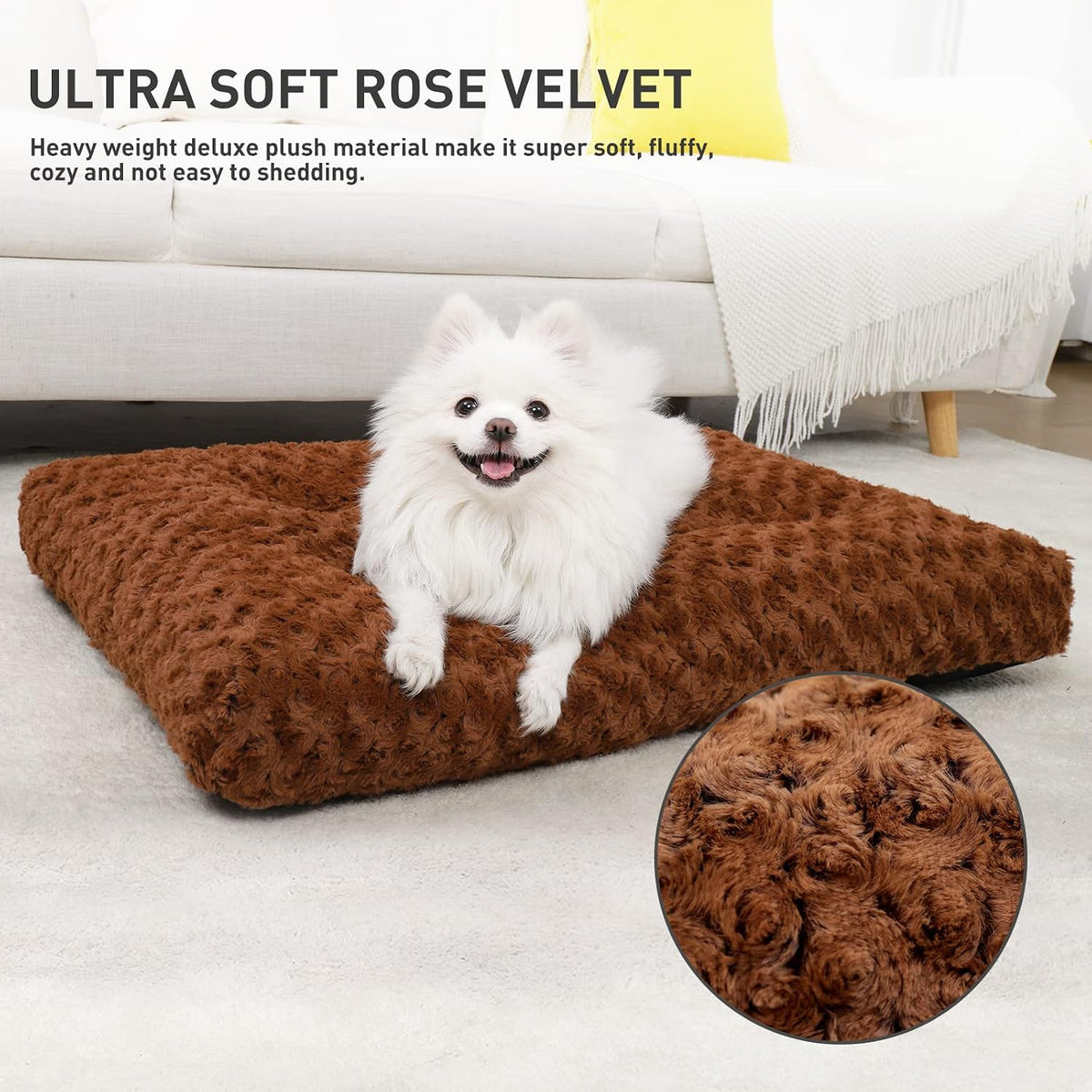 KSIIA Washable Dog Bed Medium Size Dog Crate Bed Plush Pet Mat - Brown / 23.0"L x 18.0"W x 3.0"Th - image 2