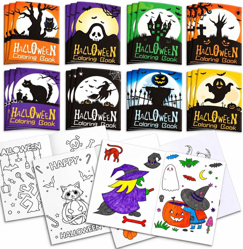 Max Fun Halloween coloring books for kids, 24 mini books with pumpkins, bats and ghosts