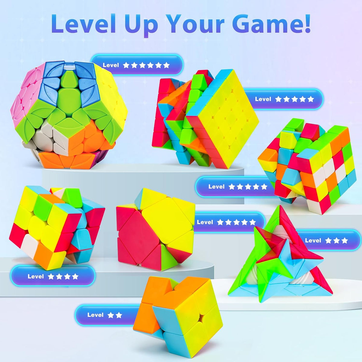 AuntyFey 5 pack speed cube set with 2x2, 3x3, 4x4, Megaminx and pyramid cube - view 5