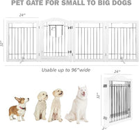 SPIRICH 96-inch Extra Wide 30-inches Tall Dog Gate with Door Walk Through, Freestanding Wire Pet Gate for The House, Doorway, Stairs, Pet Puppy Safety Fence, Support Feet Included (White)