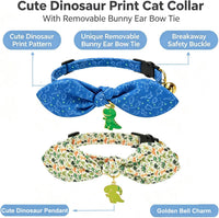 Cotton Bowtie Cat Collar with Bell 2 Pack Adjustable Breakaway Kitten - Dinosaur Set / 7.5-11.4 Inch (Pack of 2) - image 2