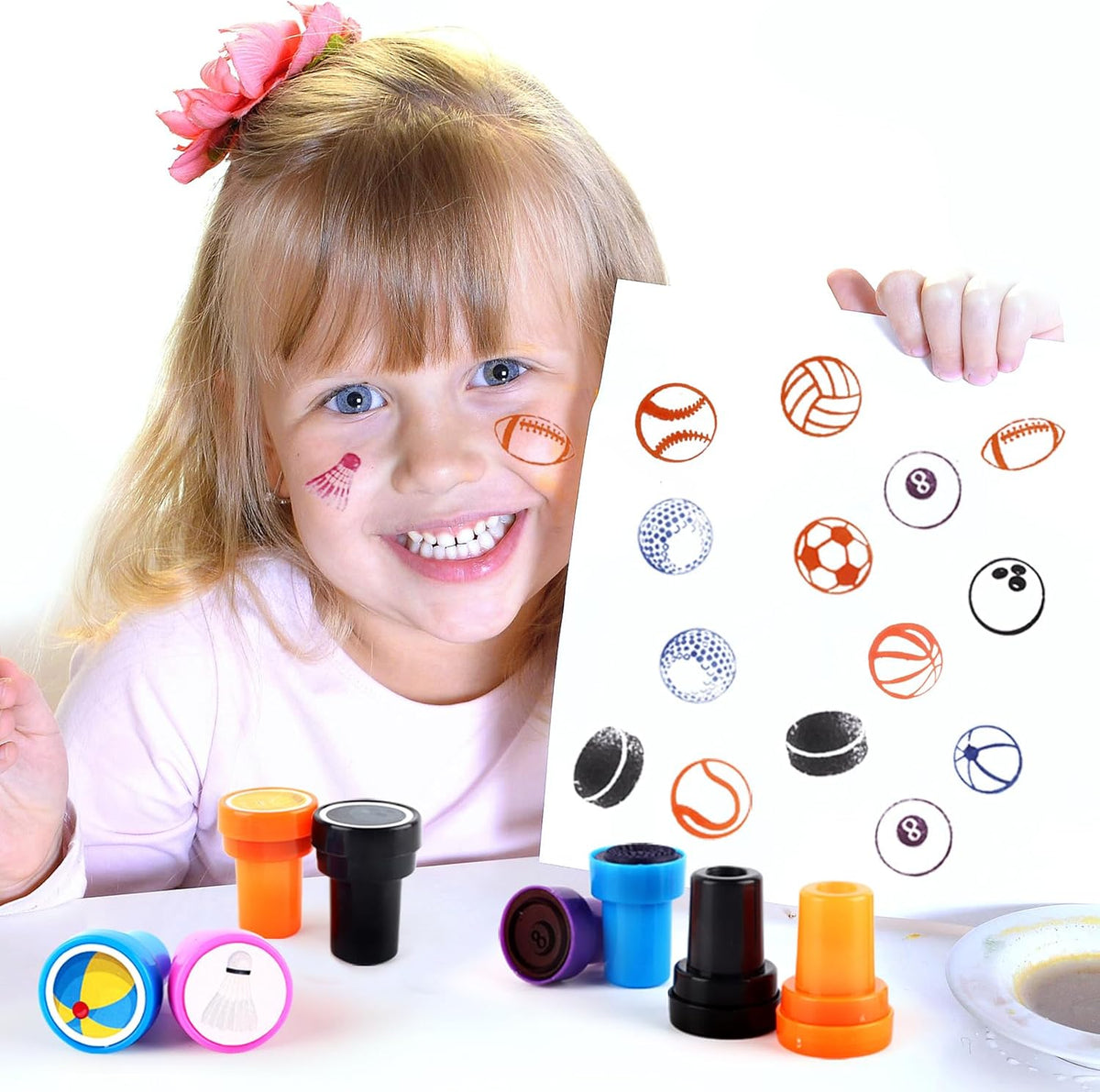 Hxezoc dog paw print stamps, 24 mini self-inking stampers in 8 bright colors - view 24