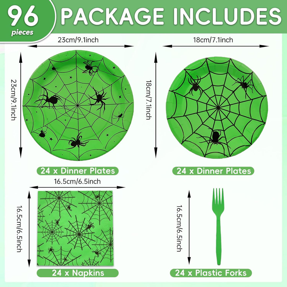 Gistome 96-piece Halloween spider web tableware set with plates, napkins and forks - view 7