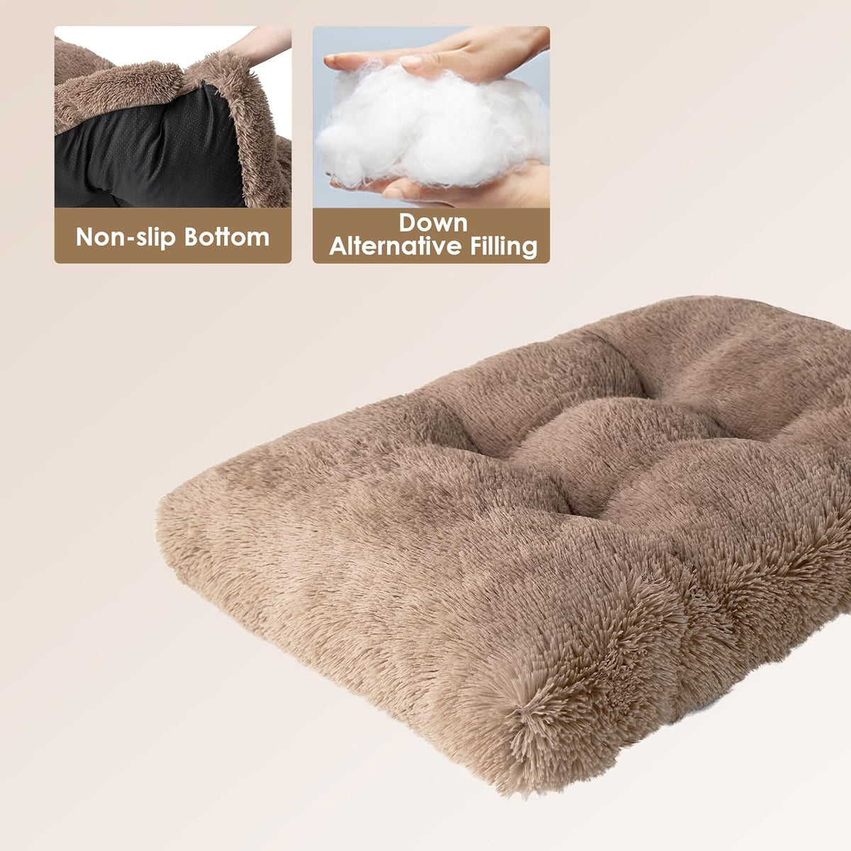 EHEYCIGA Fluffy Dog Crate Bed, Plush Extra Large Dog Pillow - Camel / 47 x 35 - image 3