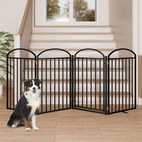 4 Panles Full Matel Freestanding Dog Gates with Door, 96"Extra Wide 36"Tall Free Standing Dog Pet Gate for Indoor & Outdoor. Foldable Pet Fences for Doorways, House, Stairs, Porch, Deck, Yard