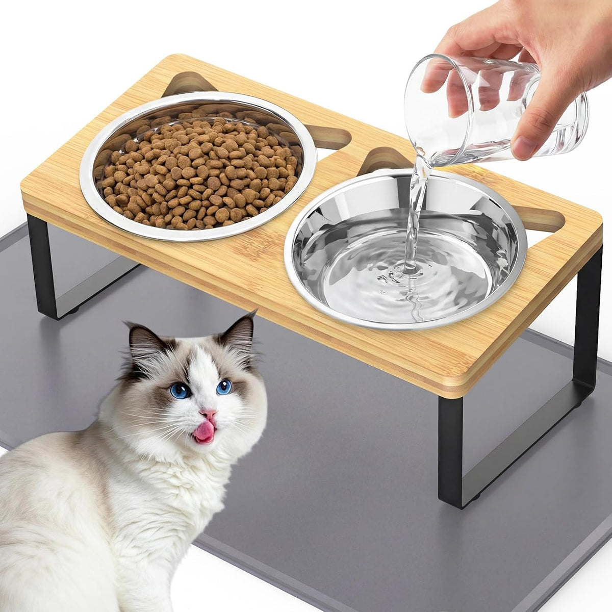 Bamboo Elevated Cat Bowls - 2 bowls