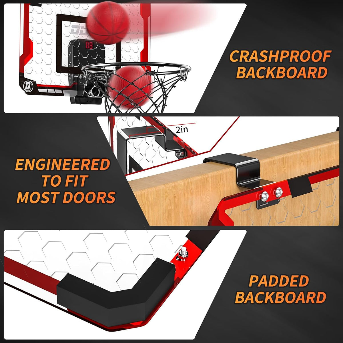 TEMI Indoor Basketball Hoop for Kids, Door Room Basketball Hoop - Basketball Hoop & Scoreboard & 4 Balls - image 4