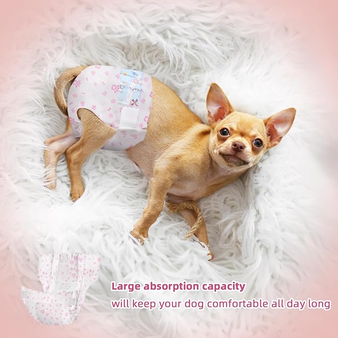 Disposable Dog Diapers Female 90 Count Doggie Diapers for Female Dogs (Waist 16-23.5 in XL) Super Absorbent Extra Large Dog Pads for Heat Excitable Urination or Incontinence - Pink