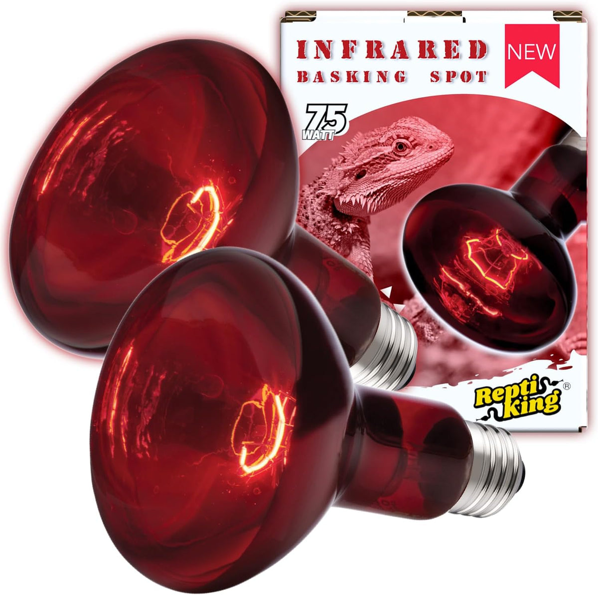Reptile Heat Lamp, UVA Daylight Basking Light for Bearded Dragon - 2-pack Night Heat Bulb / 75W