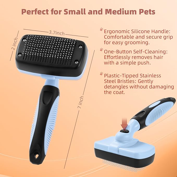 3PCS Cat & Dog Brush Set: Slicker & Deshedding Brush, Dematting Comb, and Bath Brush – Premium Grooming Tools for Shedding & Tangle-Free Fur (blue)