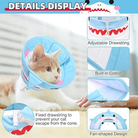 KOOLTAIL Cat Cone Collar, Adjustable Soft Comfortable Cat Recovery Collar to Stop Licking, Foldable Donut Water Resistant Pet Cone for Small Large Cats Kittens After Surgery Shark M