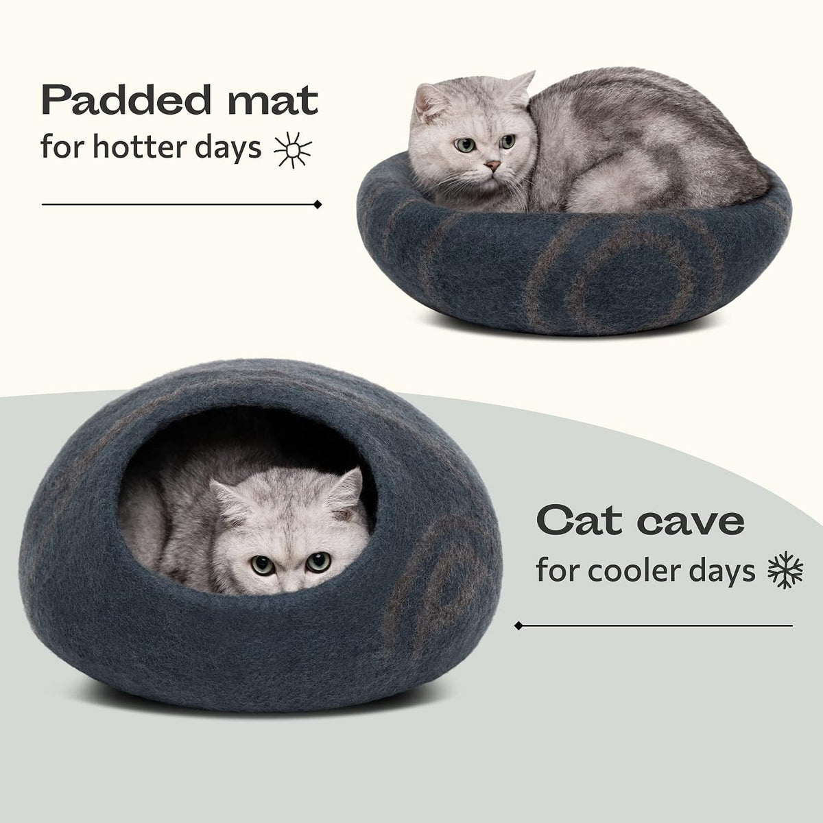 Cat Cave, New Zealand Wool Bed for Indoor Cats - Slate Gray / Medium - image 4