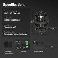 VIVOSUN Aquarium Wave Maker, 1000GPH Circulation Pump with Controller & Magnetic Suction Base, Adjustable Submersible Powerhead for 15-30 Gal Freshwater/Saltwater Fish Tank, 10W