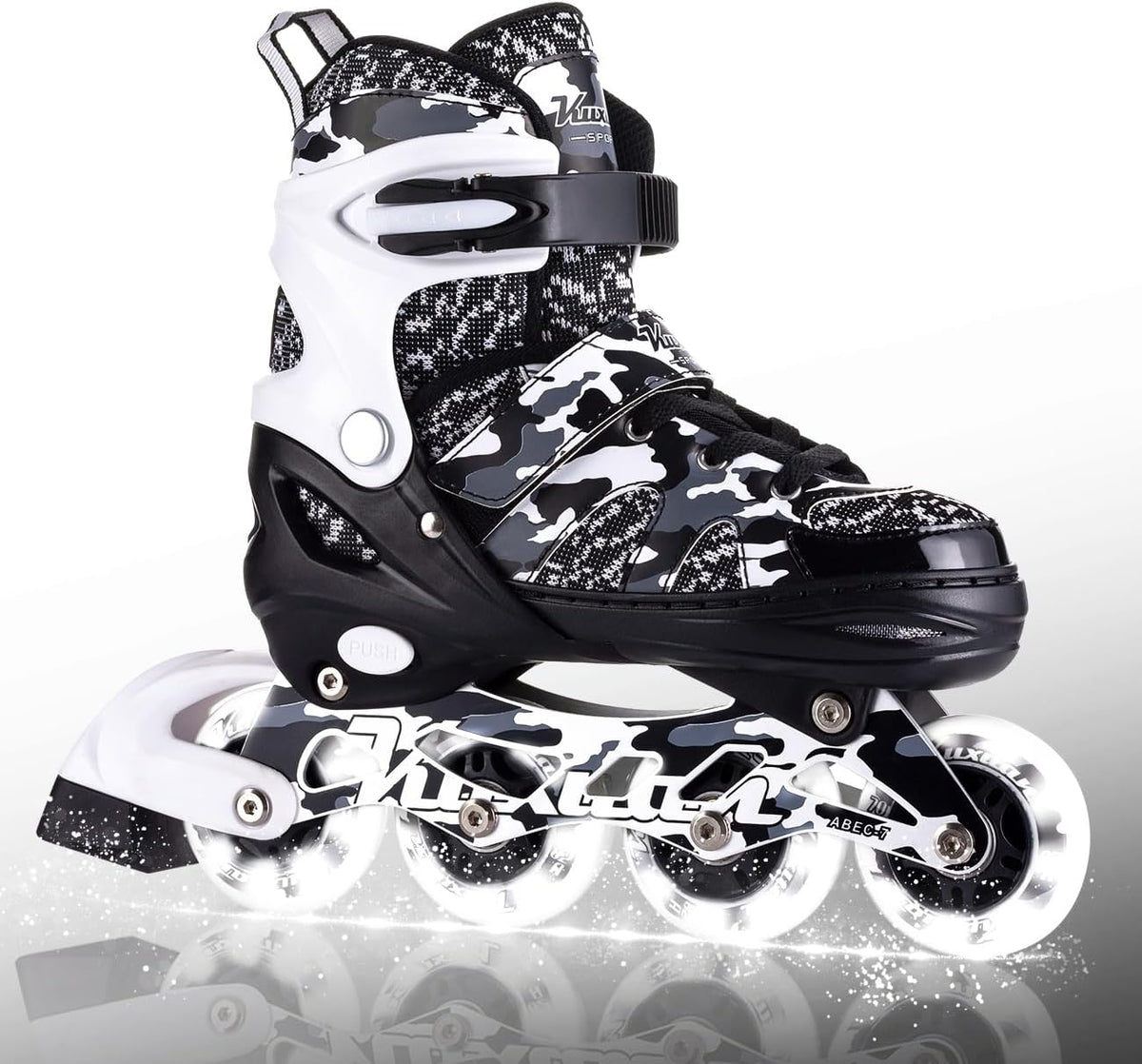 Kuxuan Boys Adjustable Inline Skates with Light up Wheels for Kids - Black Camo / Medium(Kids 13-3 US)