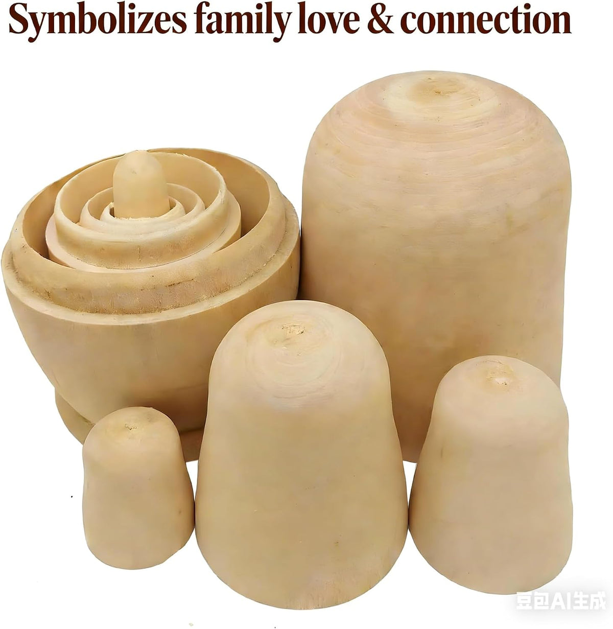 MAGIKON set of 5 unpainted wooden nesting dolls in natural sanded wood, largest 5 inches - view 4
