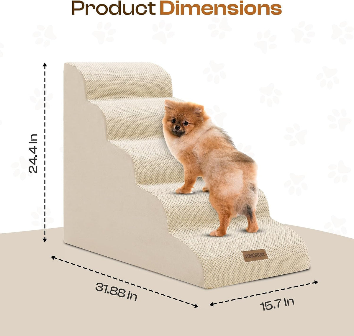 Miorun Dog Stairs for High Beds - Beige / 5.0 / Cover 24.5"H - image 4