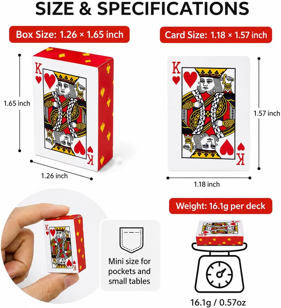 SHOWHIHI mini playing cards, 20 tiny red decks of 54 cards each, 1.65 inches tall - view 10