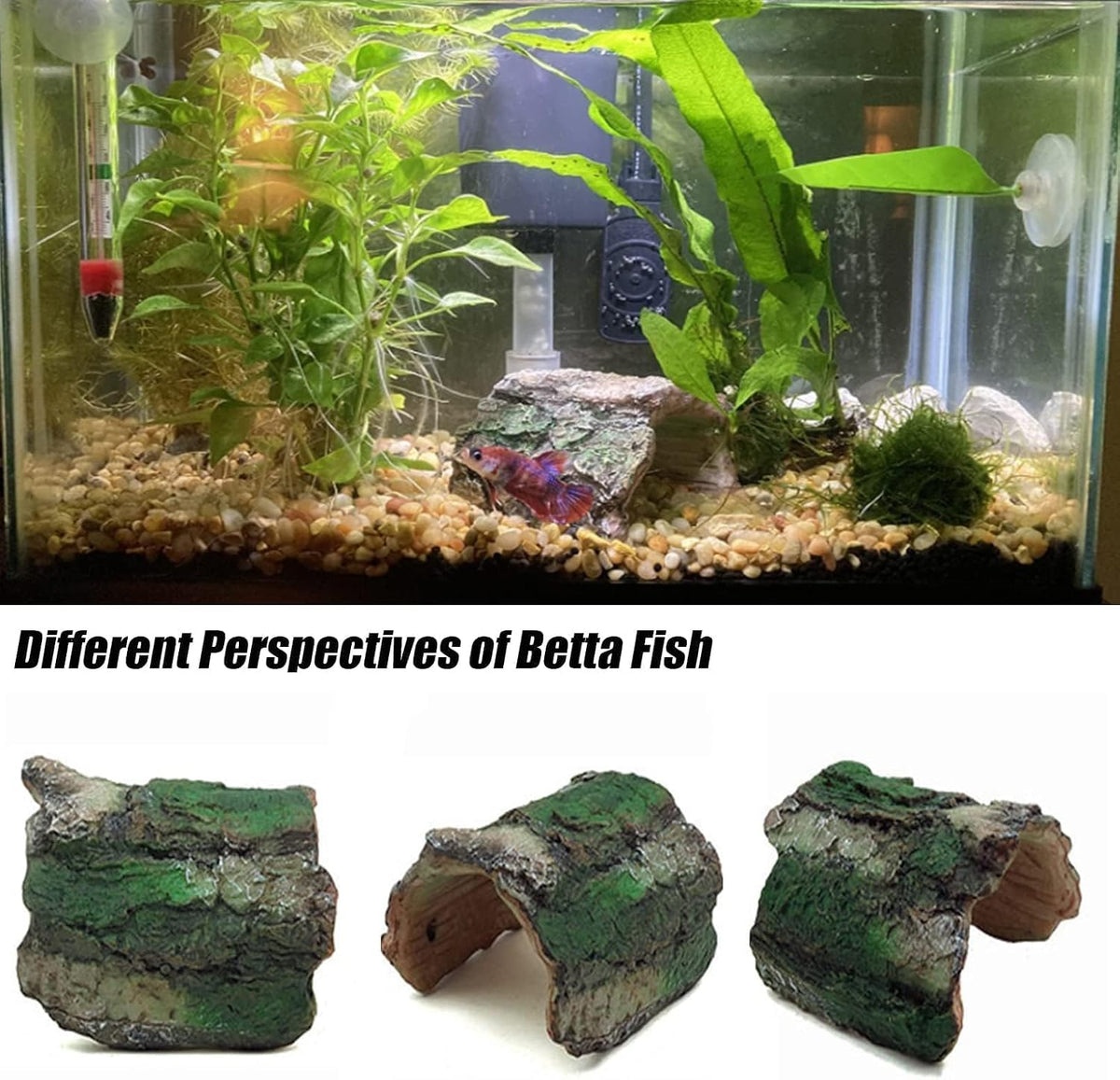 2 Pack Small Betta Log Resin Hollow Tree Trunk Ornament - Small - image 4